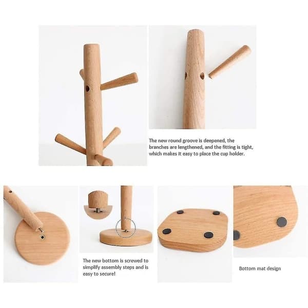 Koppholder i tre, rommer 6 kopper, Koppstativ Koppstativ, Høyde: Ca. 31 cm