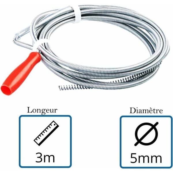 Manuell avloppsrensare 3 m x 5 mm för igentäppta rör