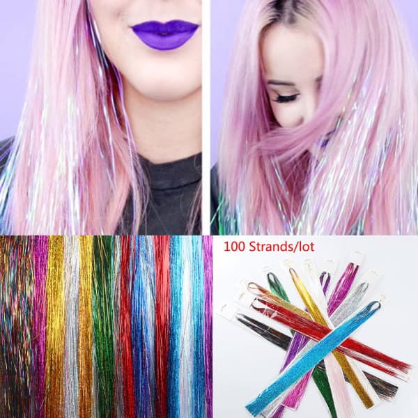 100 Strängar Hårförlängning Hårtinsel Bling Silke 04