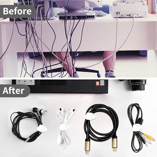 Kabelbindere Genanvendelige Silikone Kabelbindere 16 stk Hvide Kabelbindere Kabelbinderholder til Hovedtelefoner Telefonoplader Lydkabel Computer (Hvid)