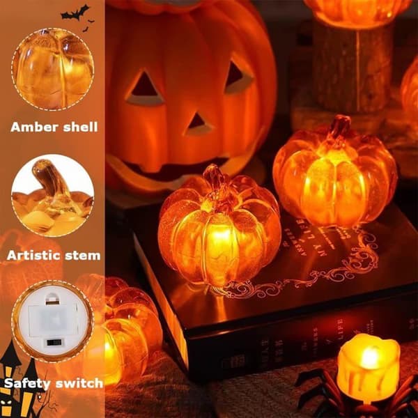 4 Stykker LED Græskar Dekorationer, Efterårs Dekorative Græskar Lanterner, Græskar Lys Dekoration til Halloween