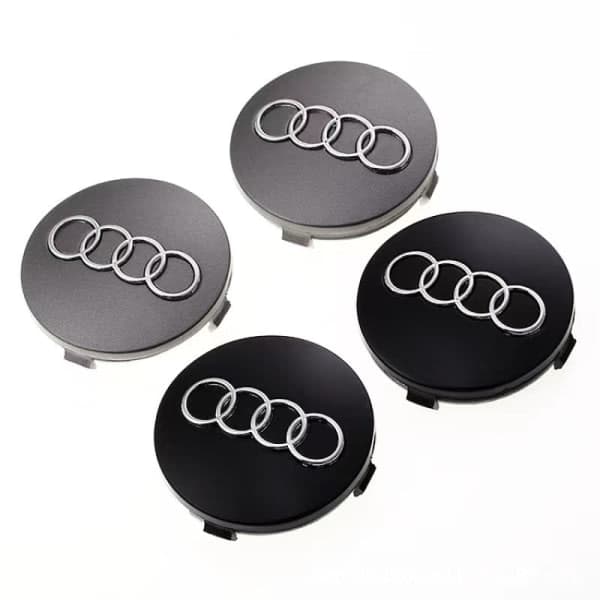 4 nya 60 mm grå Audi aluminiumfälgar, emblem