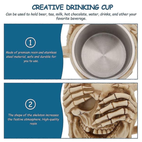 pc Halloween Creative Skull Shaped Cup with Handle Resin Stainless Steel Mug