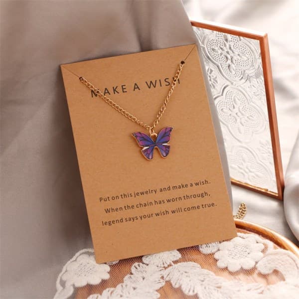 Halskæde med sommerfuglevedhæng Ro Lilla