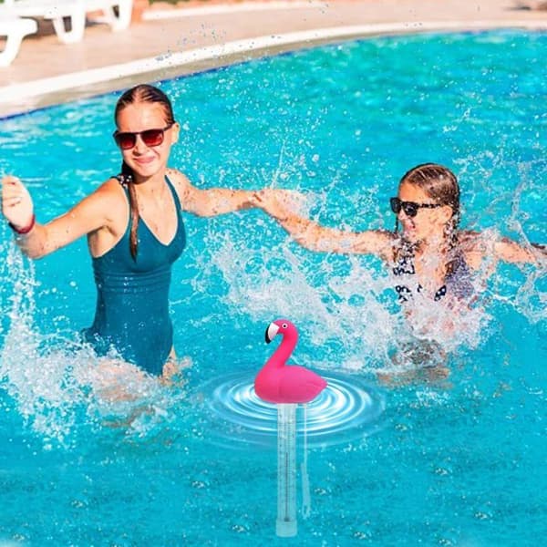 Flytande vattentermometer, flamingo badtermometer, pooltermometer med rep, tecknad pooltermometer