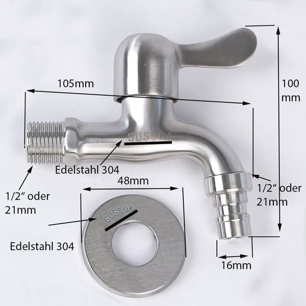 304 rustfritt stål kran, 1/2\" avløpskran