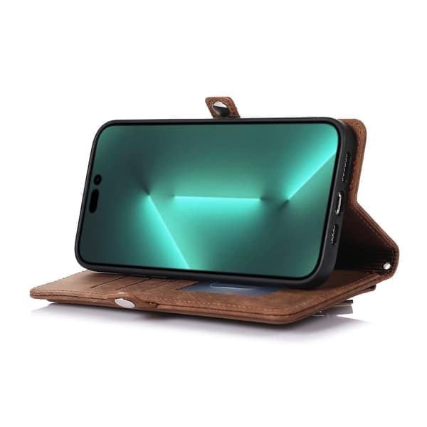 Læder telefoncover med flere kortpladser til iPhone 15 Pro Max Brun Brown