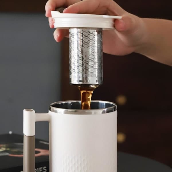 Kaffemugg To Go kaffe, termosmugg med lock och sil, tekopp i rostfritt stål, kopp, kaffekopp temugg 450 ml Khaki
