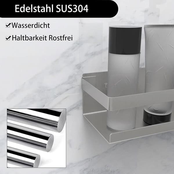 Badeværelseshylde uden boring, SUS304 rustfrit stål, selvklæbende, børstet finish, 30 cm