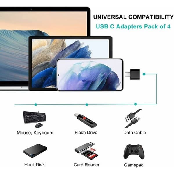 USB-C–USB-sovitin – 4 kpl, USB-C–USB 3.0 OTG -sovitin, USB-naaras–USB-C-uros, yhteensopiva MacBook Pron ja Samsung Galaxyn kanssa