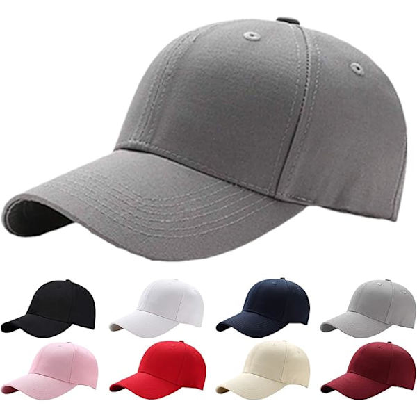 Baseballcaps for menn kvinner - 100 % bomull, grå