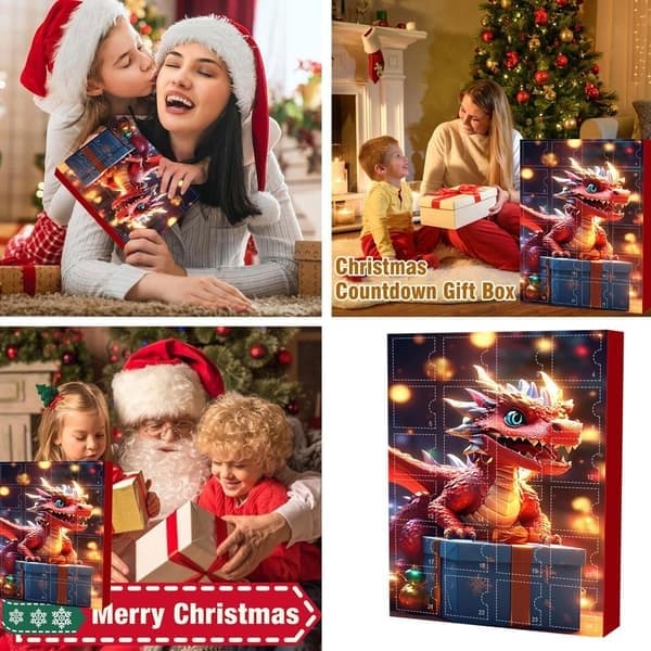 Drage-tema julekalender, 24-dages julekalender med festlige ornamenter, samleobjekt til jul A