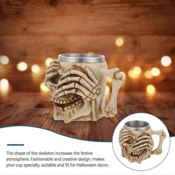pc Halloween Creative Skull Shaped Cup with Handle Resin Stainless Steel Mug