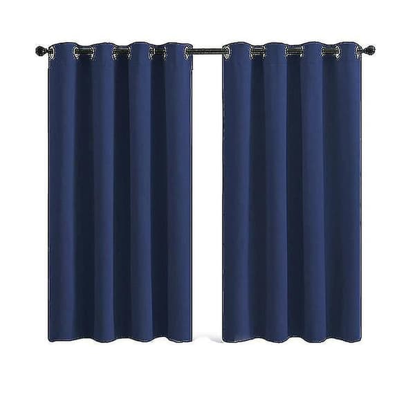 Mørkeblå blendingsgardiner 2 paneler med maljer til stuen (størrelse: 34 * 45 cm)