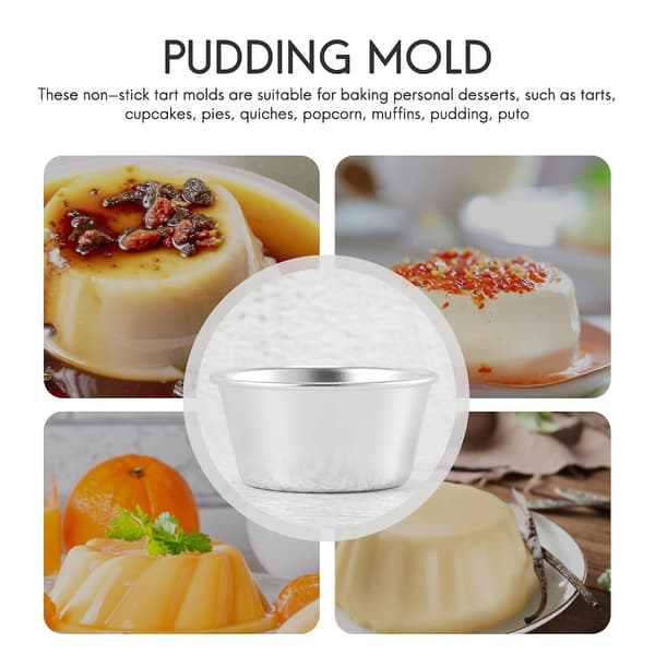10 stk. puddingkopp, minikake, kjeks, puddingform, rund eggetertform, bakeverktøy silver