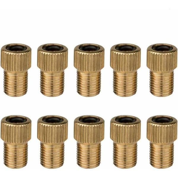 10 stk. ventiladapter - Presta Schrader ventiladapter til cykler - med tætningsring - messing - total længde ca. 1,5 cm