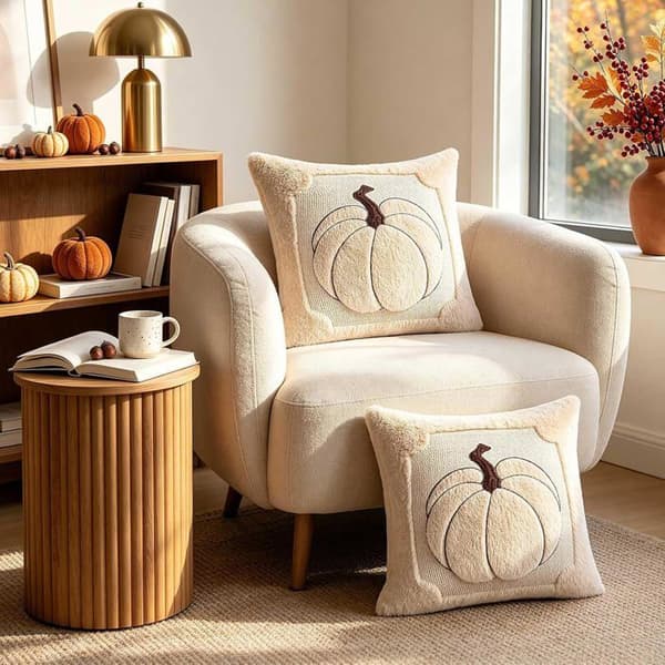 2 st 40 x 40 cm, stora kuddfodral med pumpamönster för sovrum, Thanksgiving, Halloween (beige)