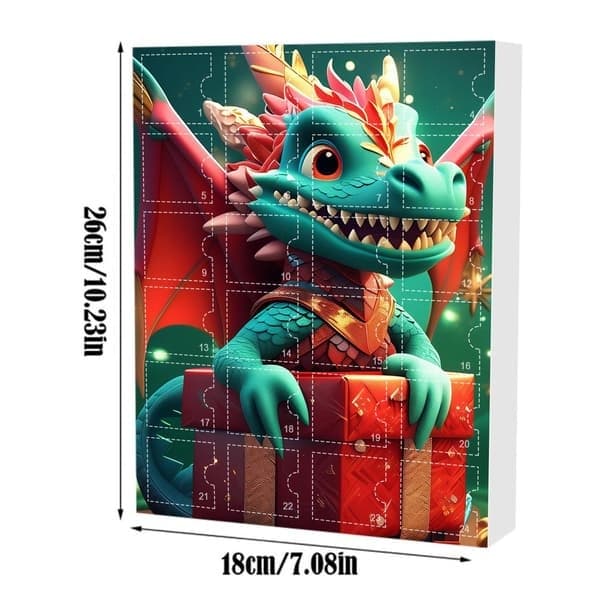 Drage-tema julekalender, 24-dages julevedhængssæt med festlige ornamenter, samleobjekt jule B B