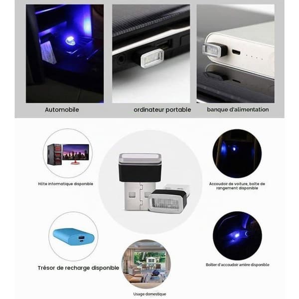 5 USB omgivelseslys, LED bilinteriørlys, interiørbelysning, bilinteriørlys - blå