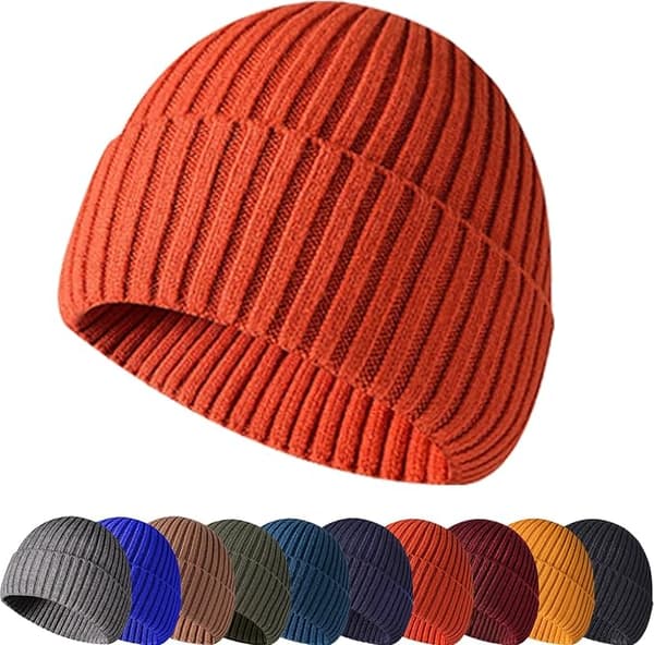 Vintermössa, Unisex Stretchig Mjuk Uppvikt Mössa, Termisk Randig Upprullningsbar Vintermössa, Orange