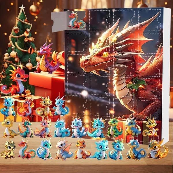 Drage-tema julekalender, 24-dages julekalender med festlige ornamenter, samleobjekt til jul D D