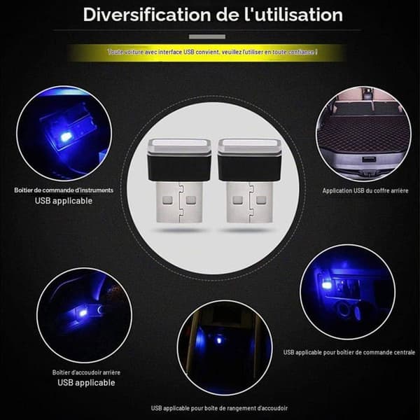 5 USB omgivende lys, LED bilinteriørlys, interiørbelysning, bilinteriørlys - blå