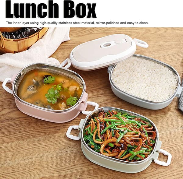 Termisk lunsjboks, rustfritt stål lunsjboks bærbar hånd termisk matbeholder med rom Bento lunsjboks (tre lag 2700 ml)