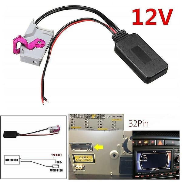 12v 32-pins Bluetooth-adapter med plast Aux-kabel for A3 A4 A6 A8 TT R8 RNS-e