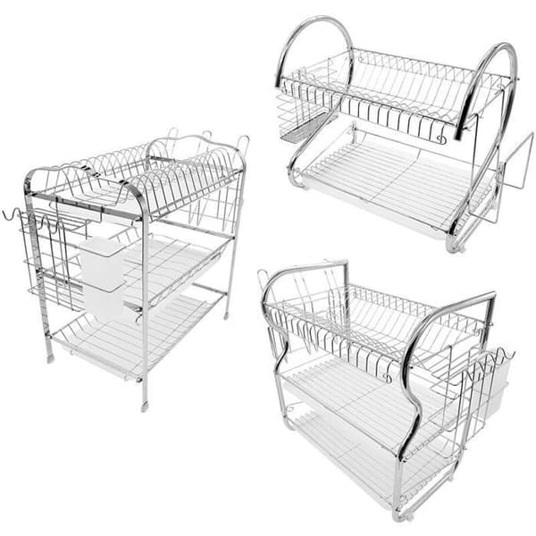Oppvaskstativ - 2 etasjer - Svanformet S-formet støtte - Rustbestandig belagt - 40×26×37 cm