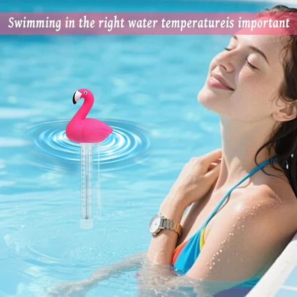 Flydende vandtermometer, flamingo badetermometer, pooltermometer med reb, tegne-pooltermometer
