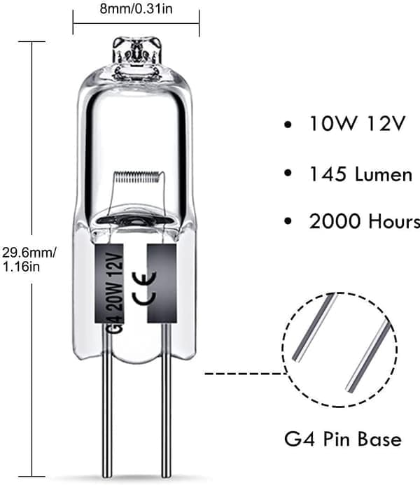 G4 halogenlamper 12V - Varmhvit 10W 10pcs