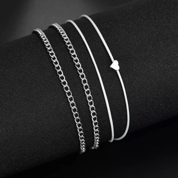 2 st fotlänkar - Hjärta & Snöre silver