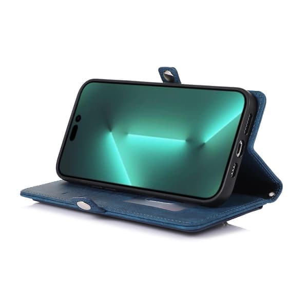 Læder telefoncover med flere kortlommer til iPhone 15 Pro Max Blå Blue