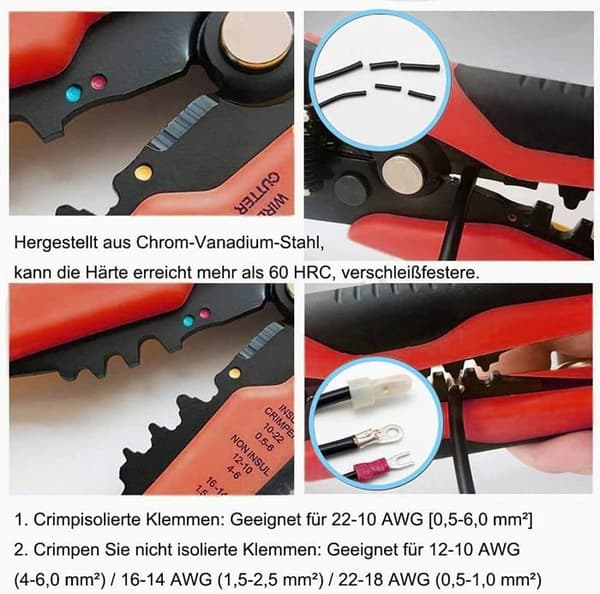 Trådstripper, Automatisk Trådstripper, Stripper, Kutter, Krymper 3 i 1, Rød