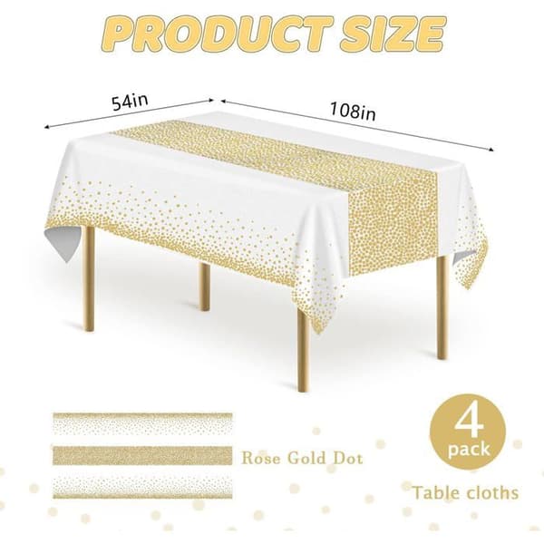 Engångsdukar, set med 4 rektangulära dukar för fester, jul, babyshower, dekorationer, 137 cm x 274 cm