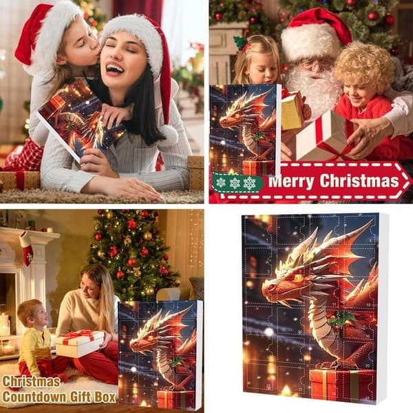 Drage-tema julekalender, 24-dages julekalender med festlige ornamenter, samleobjekt til jul D D