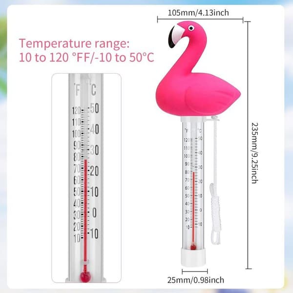 Flydende vandtermometer, flamingo badetermometer, pooltermometer med reb, tegne-pooltermometer