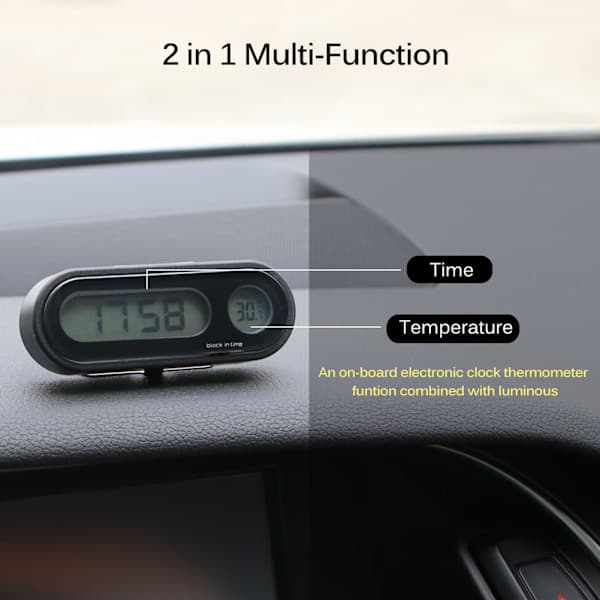 Bil Mini 2 i 1 Clip On Digital Klocka Termometer med LCD-skärm Biltillbehör