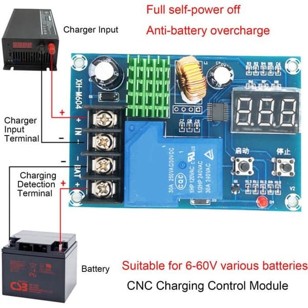 XH M604 Batteriladdningskontrollmodul DC 6-60V Skyddskort för automatisk laddningsavstängning