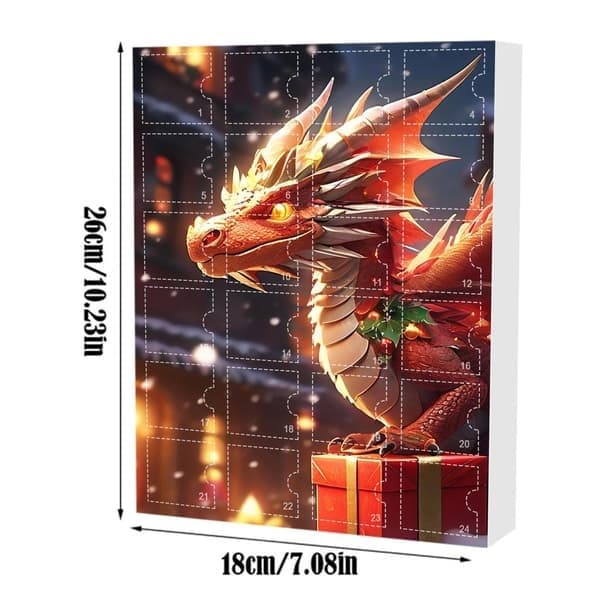 Drage-tema julekalender, 24-dages julekalender med festlige ornamenter, samleobjekt til jul D D