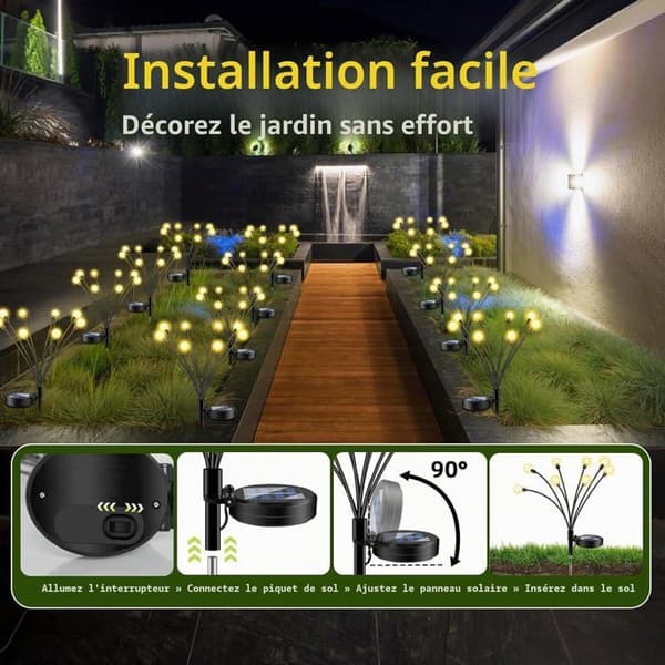 Firefly Solar Trädgårdslampor, 8 LED Solcellslampor, 4 Delar