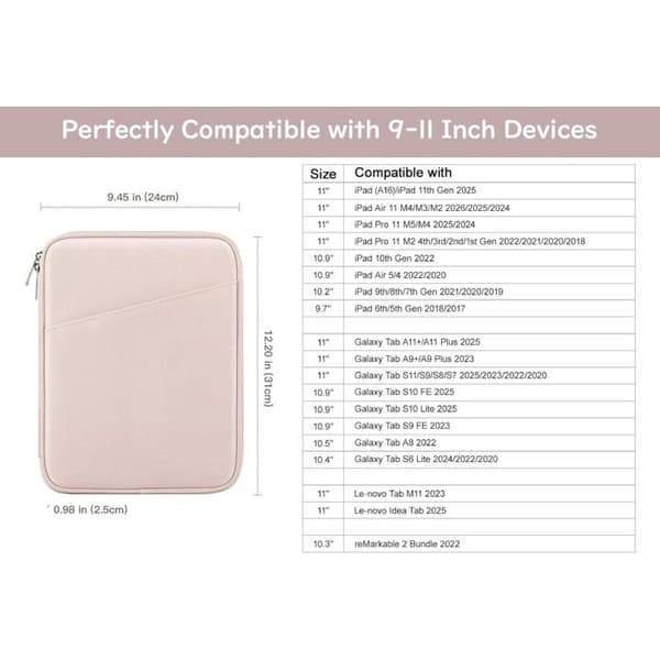 11 tums surfplattefodral för iPad (A16) 11\", iPad Air 11 M4/M3, iPad Pro 11 M5/M4, iPad 10:e generationen/Air 5/4, 9:e/8:e/7:e generationen 10.2\"