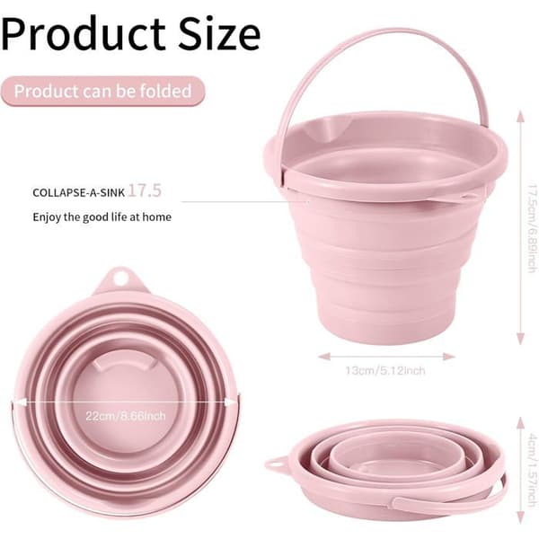 5L sammenleggbar bøtte - for utendørs bruk, fiske, camping, blå (rosa)