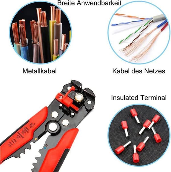 Trådstripper, Automatisk Trådstripper, Stripper, Kutter, Krymper 3 i 1, Rød