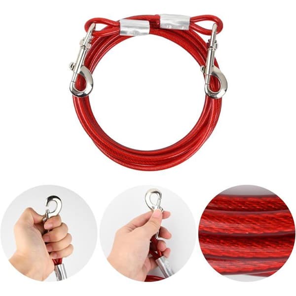 pc 5m hundesnor, 6mm, bidesikker bindekabel til små, mellemstore og store hunde (rød, 5m)