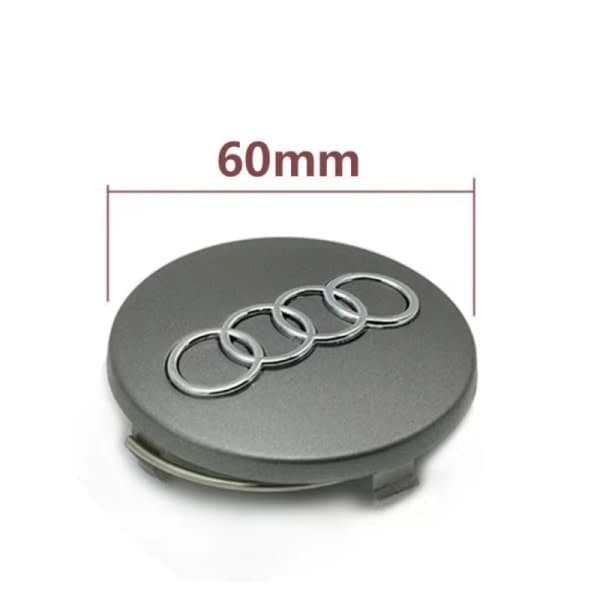 4 nya 60 mm grå Audi aluminiumfälgar, emblem