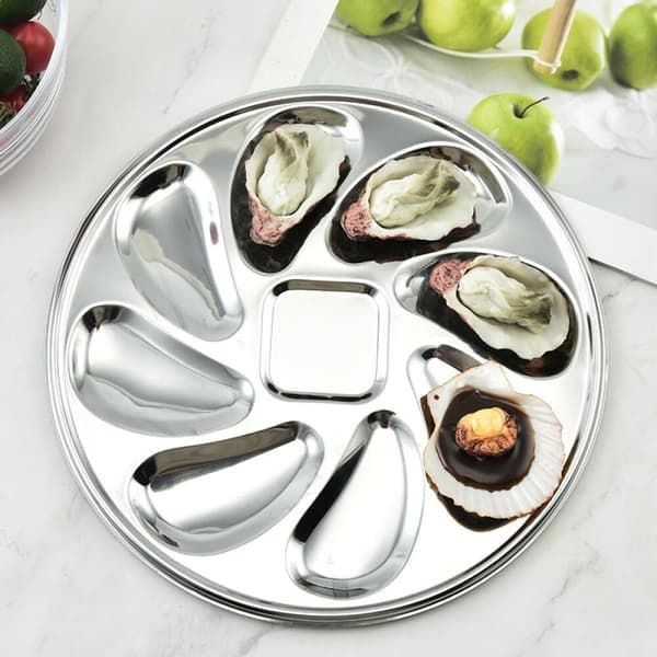 Fiskefad Østersformede Slots 8 Rum Rustfrit Østersserveringsfad til Spisestue