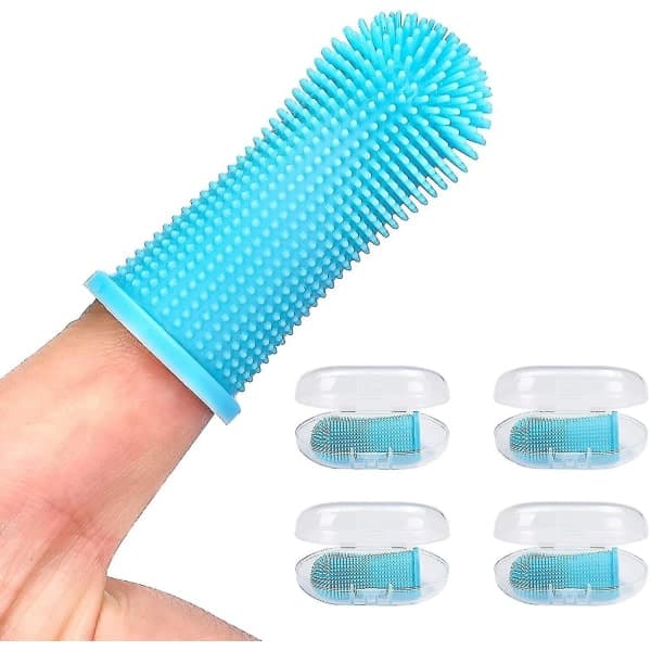 Hundtandborste 4-pack, fingerborste set blå - Perfet