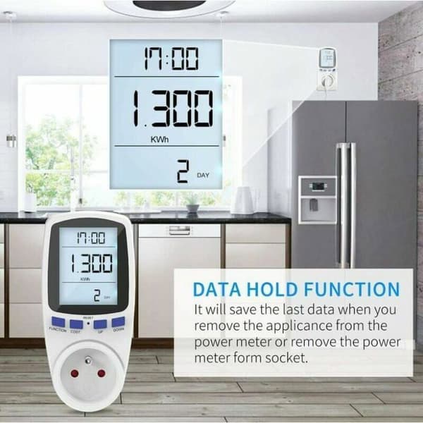 Strømmåler Wattmeter Stik, Elektrisk Energimåler Stik med 7 Tilstande, Energimåler med Display