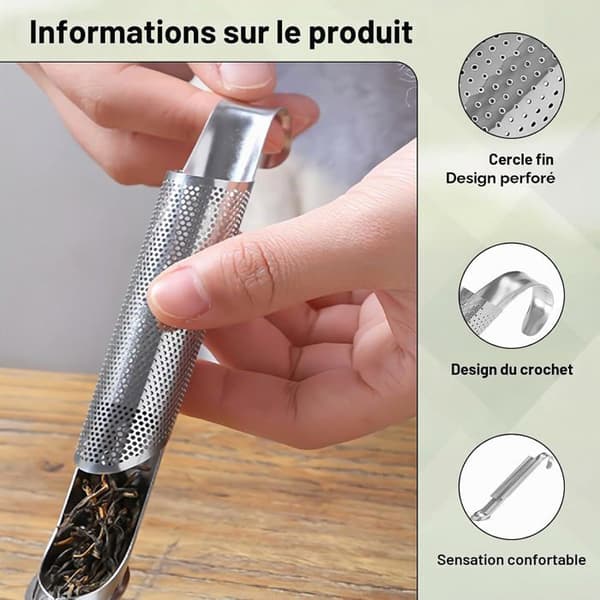 2-delt løs te-infuser-sett - Finmasket tebar, te-infuser i rustfritt stål, melbørste
